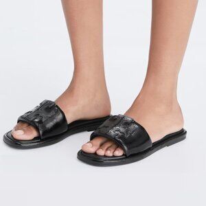 New in box Tory Burch DOUBLE T SPORT SLIDE, Perfect Black, Style Number 141380